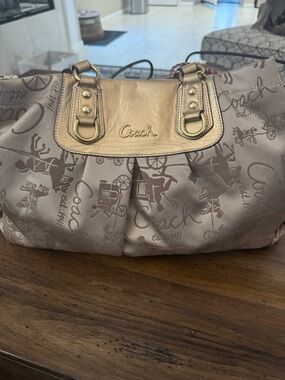 Coach Shoulder Bag in Taupe and Metallic Gold
